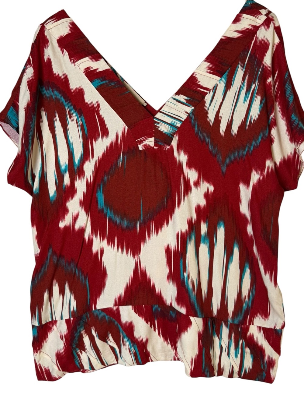 MOB Women’s Abstract Ikat Print Layered V-Neck Blouse Size 6